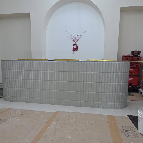 When  your  tiler is on point! 

Love the  cylinder feature tile on this front counter.

#tiling
#featurepointconstructions#shopfitting#
#lamontetiles 
#ESNCPerfumery